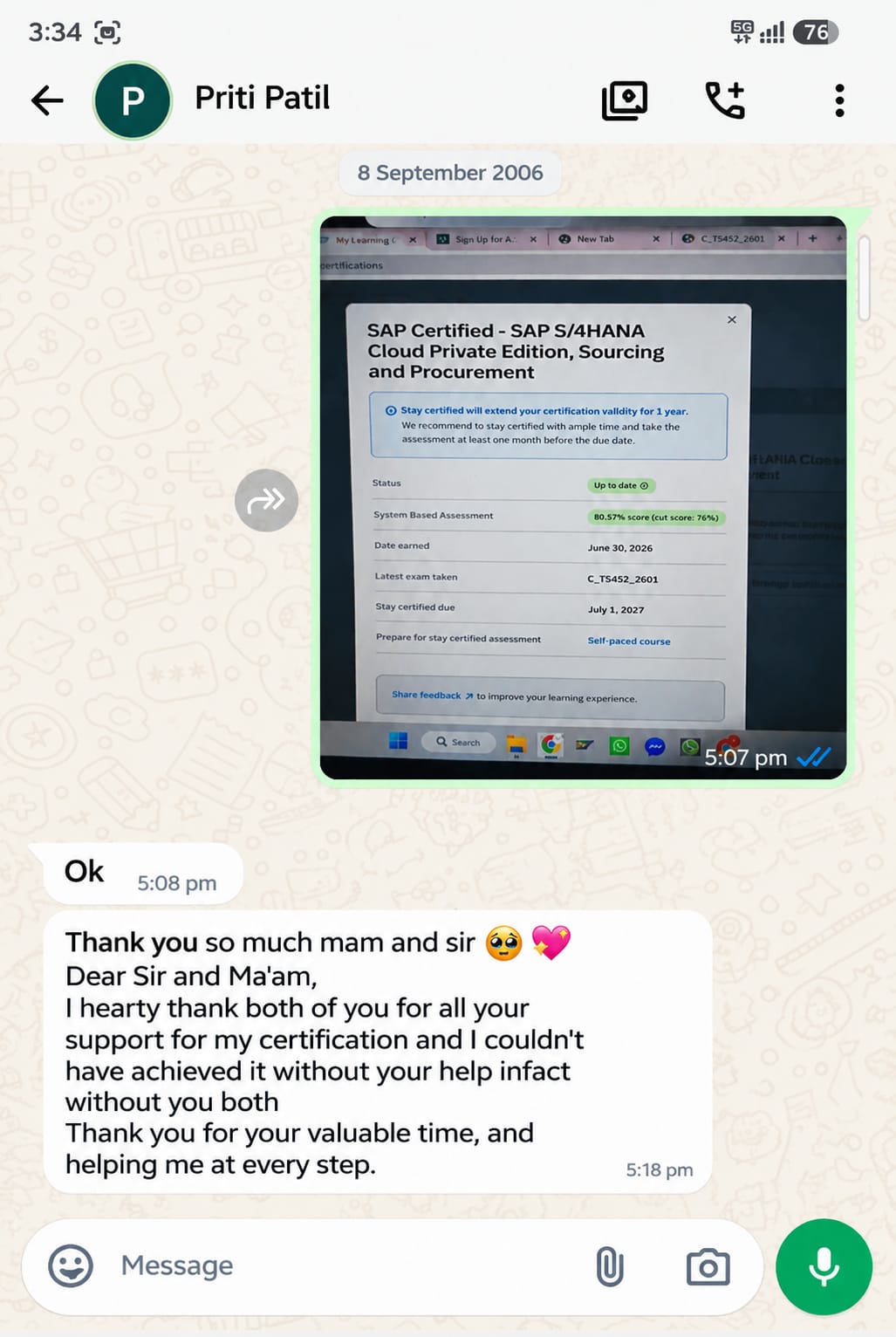 Certification testimonial record 5