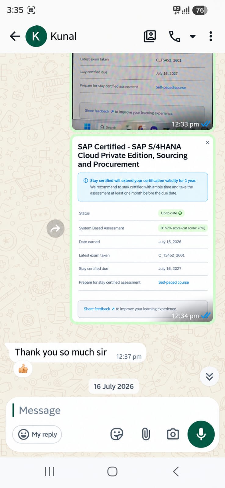 Certification testimonial record 7